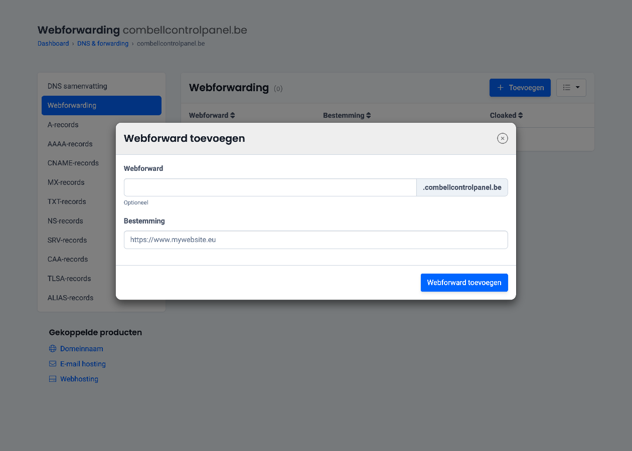 Webforwarding instellen