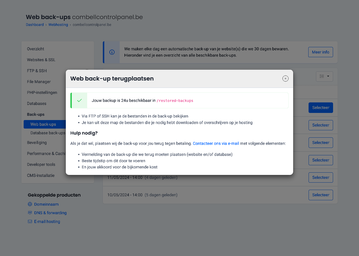 Back-ups terugplaatsen