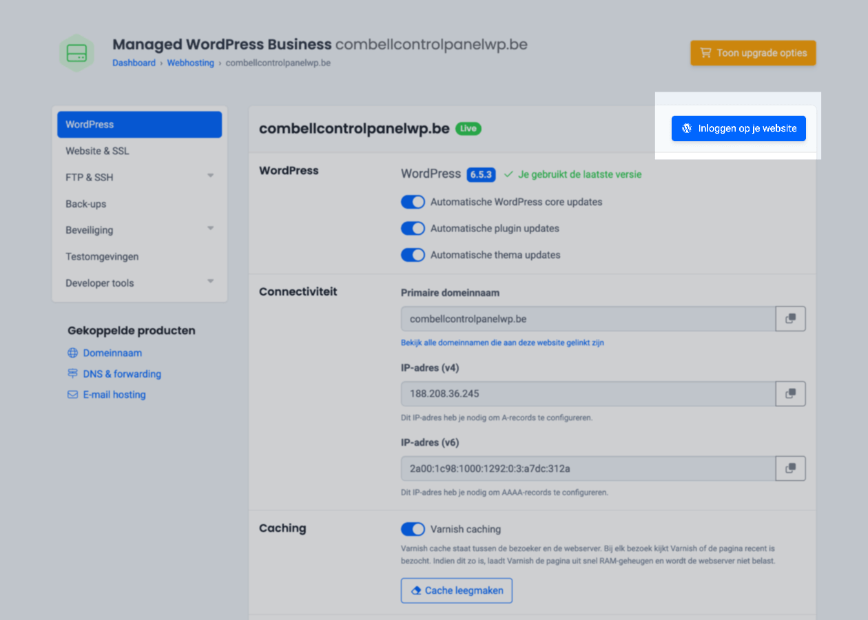 Log in op je website