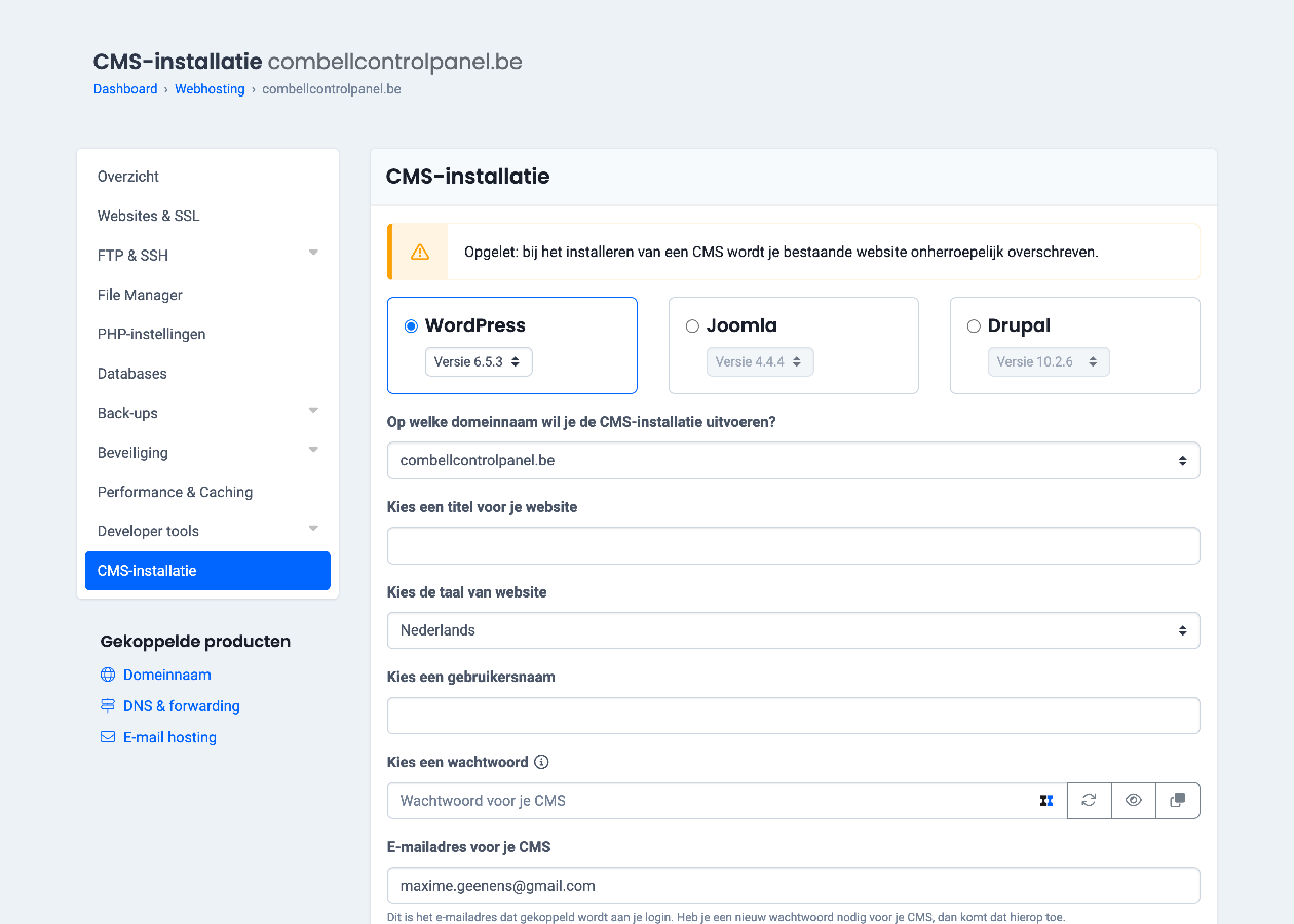 Installeer WordPress met één klik
