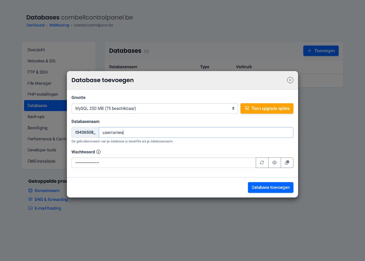 Maak databases aan