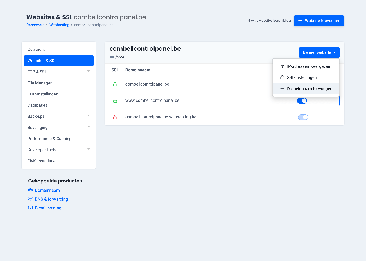 Koppel domeinen aan je websites