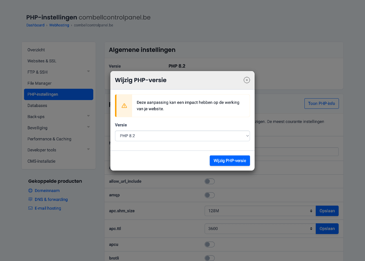 Switch PHP-versies met één klik