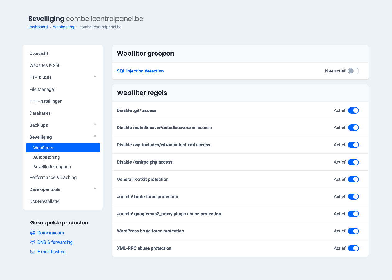 Activeer webfilters