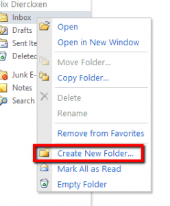 Right click on 'Inbox' > 'Create new folder'