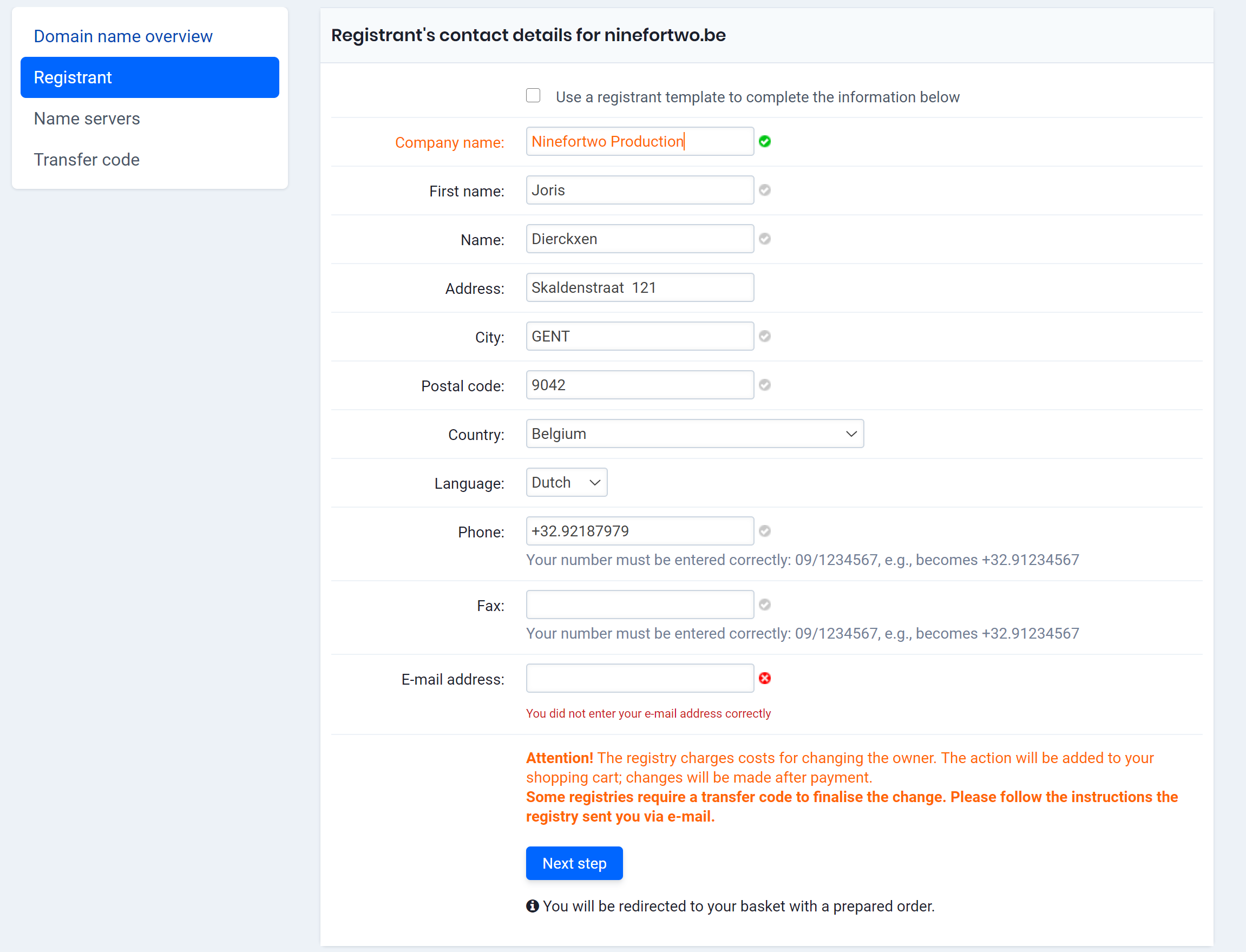 change registrant information