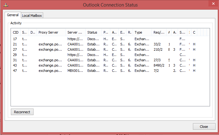 Outlook Connection status