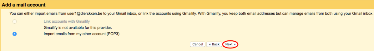 Kies 'Import emails from my other account (POP3) en klik op next