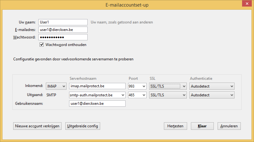 E-mailaccountset-up IMAP + SSL