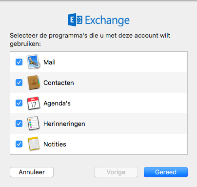 Kies de toepassingen die voor u door de Mail App beheerd mogen worden