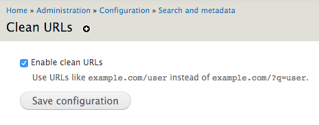 Search & Metadata >> Clean URLs” width=”465″ height=”182″></li>
</ul>
</li>
<li>CSS / Javascript Aggregation moet actief zijn.
<ul>
<li>CSS / Javascript Aggregation staat in Configuration >> Development, bij Performance. Zorg ervoor dat je het volgende aanvinkt:
<ol>
<li>Aggregate and compress CSS files.</li>
<li>Aggregate JavaScript files.<img loading=