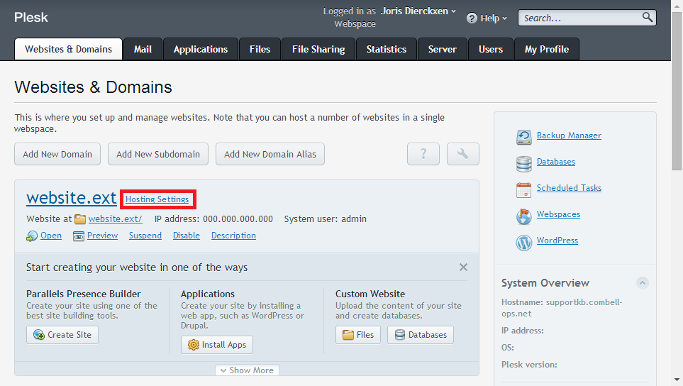 Websites & domains > Hosting settings” width=”963″ height=”544″></li>
<li>Vul het formulier in en klik op OK.<img fetchpriority=