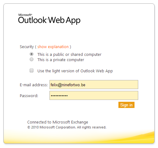 Log in Outlook Web App