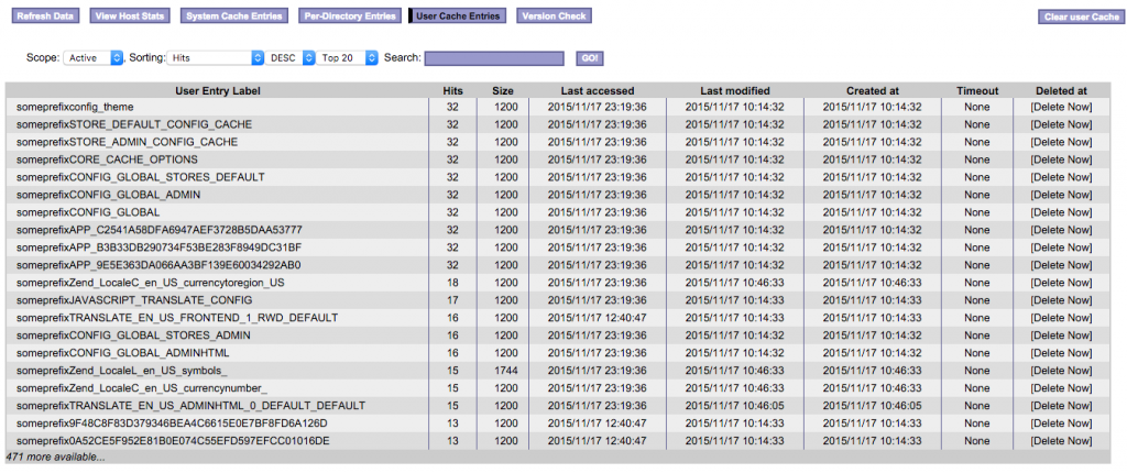 user cache entries