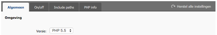 Overzicht > controleer PHP-versie” width=”719″ height=”119″></li>
<li>Wissel naar het AAN/UIT tabblad.<img decoding=