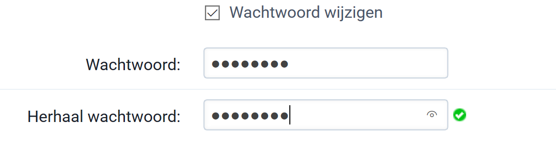 Vink vakje Wachtwoord wijzigen aan