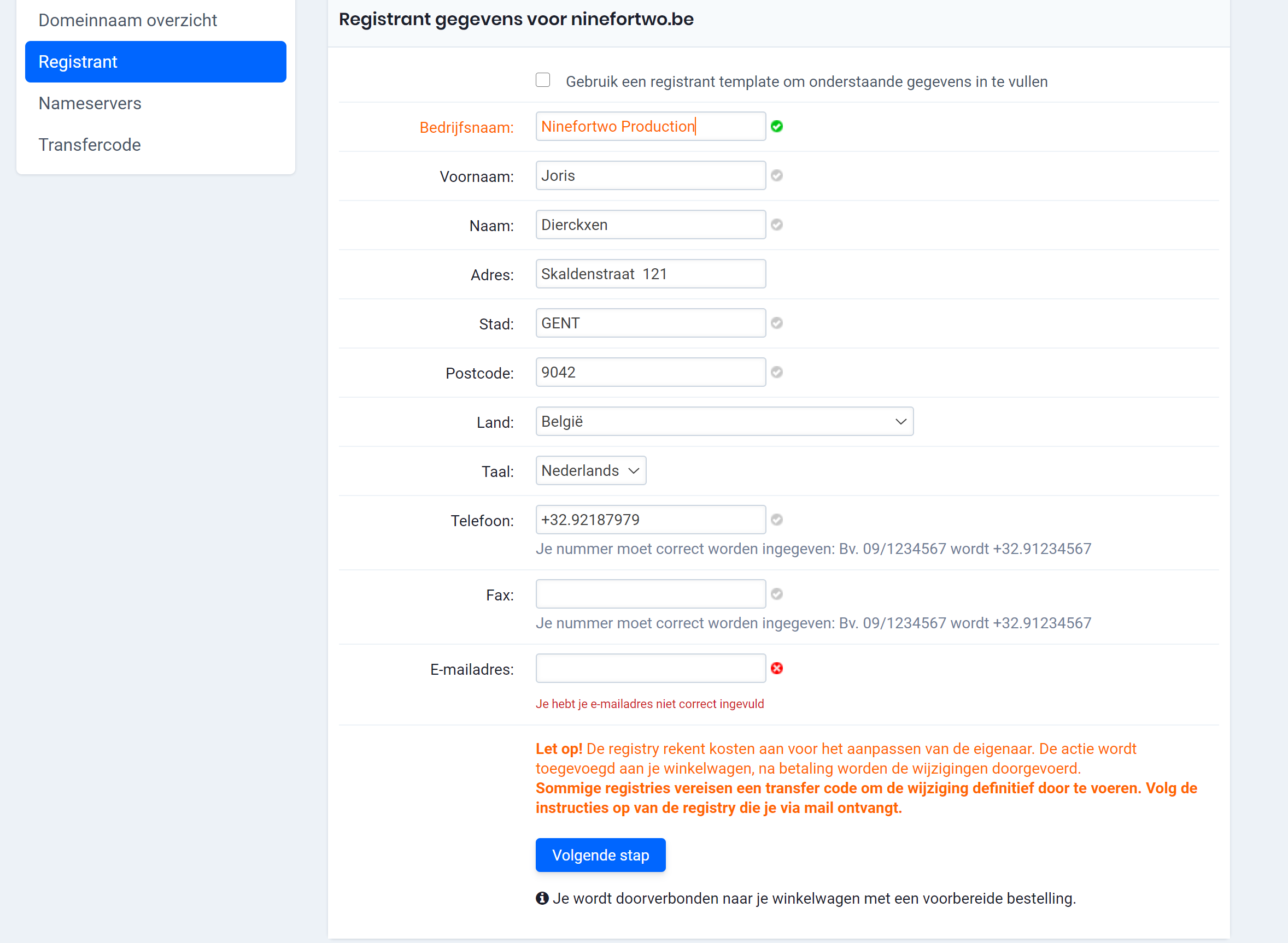 registrant wijzigen